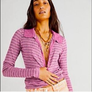 NEW✨Free People Delilah Thermal Henley / Crochet Collar